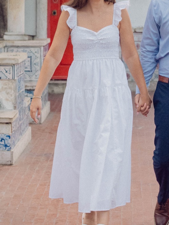 Abercrombie & Fitch Dresses & Skirts - Abercrombie & Fitch White Ruffle-Strap Smocked Midi Dress